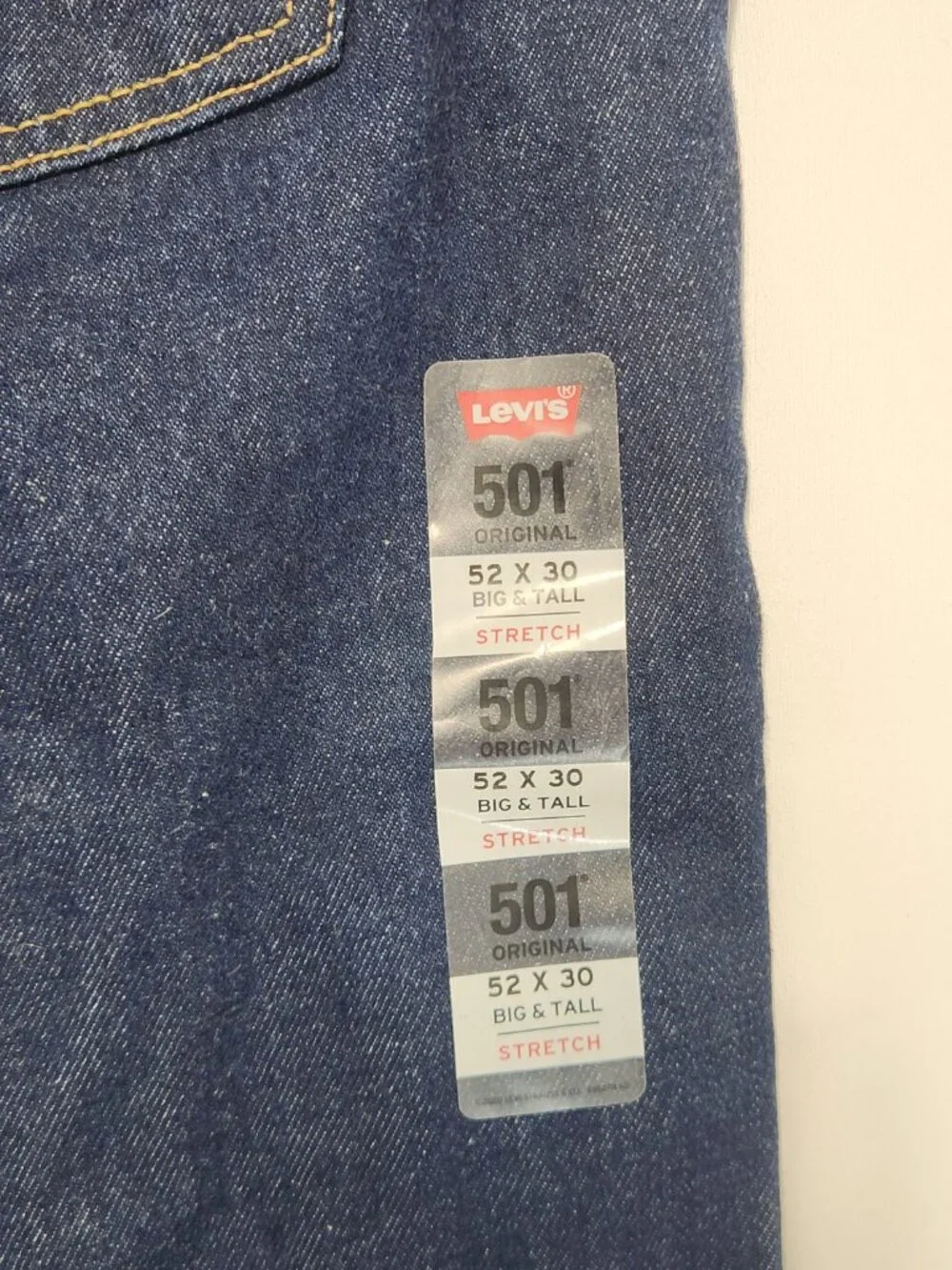 Levi’s 501 Original Men’s Big & Tall Jeans 52x30 NWT Dark Wash Blue Stretch
